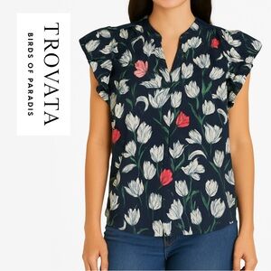 Trovata Clover Short Sleeve Blouse -  Navy Floral - XS